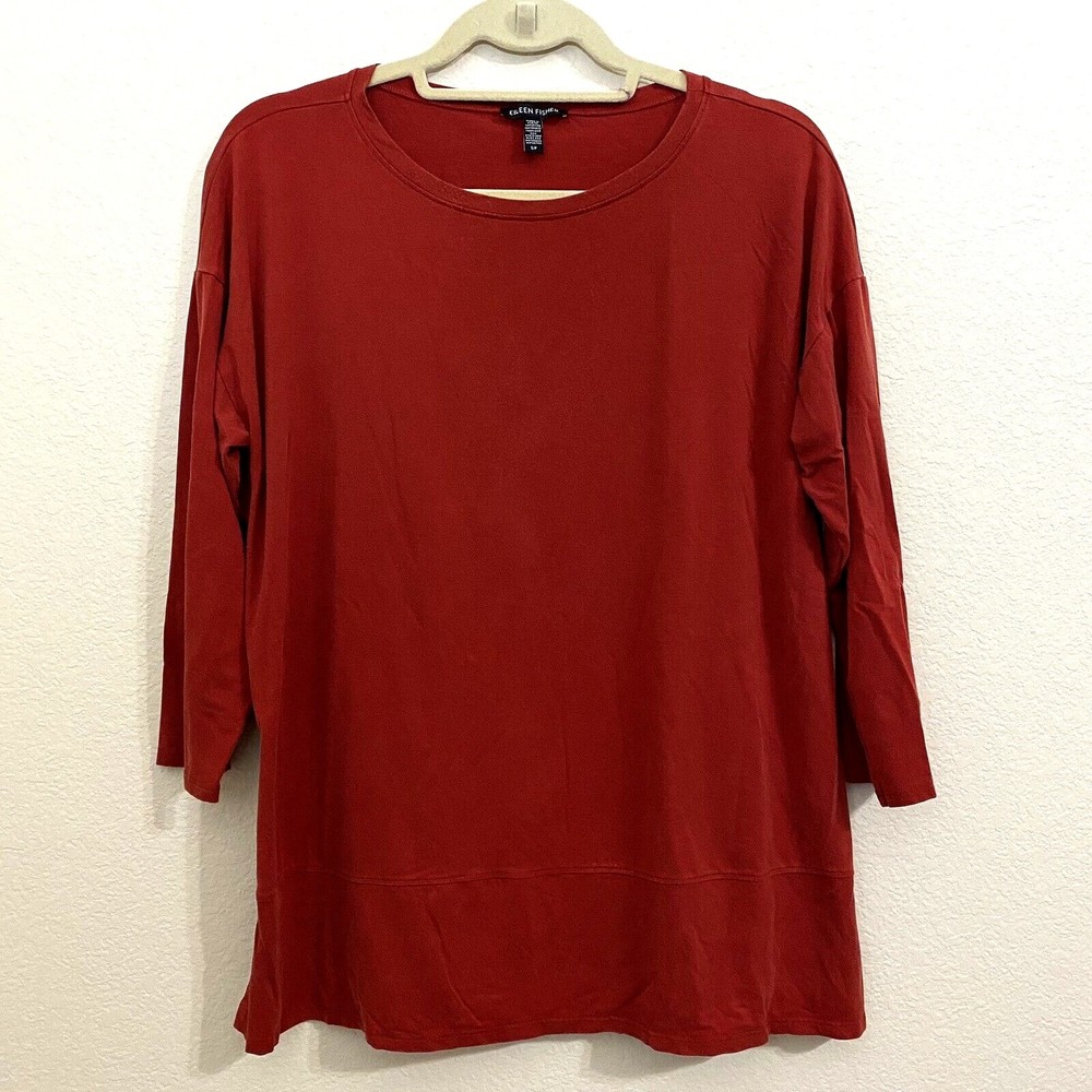 Eileen Fisher Womens Shirt Size S Red Solid Pullover 3/4 sleeve